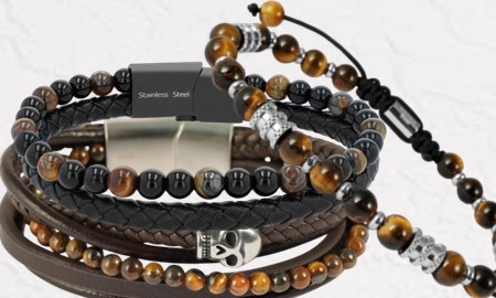 Pulseiras de Pele e Pedras- Homem - Mulher